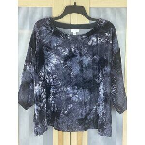 J Jill Top Pure Jill Sz M Crushed Velvet‎ Whimsigoth Boxy Y2K Summer Travel Blue